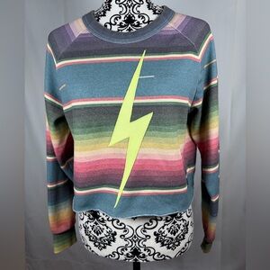 Aviator Nation Lightning Bolt Sweatshirt XS Rainbow Stripe Crop Pullover SO COOL